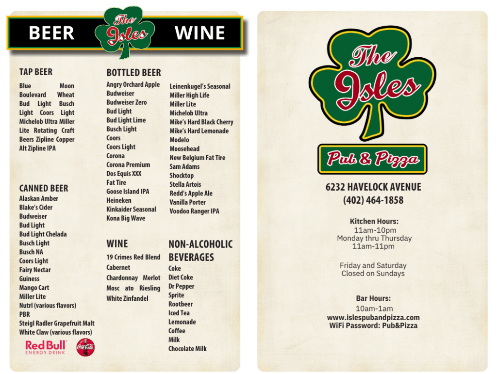 isles pub and pizza menu